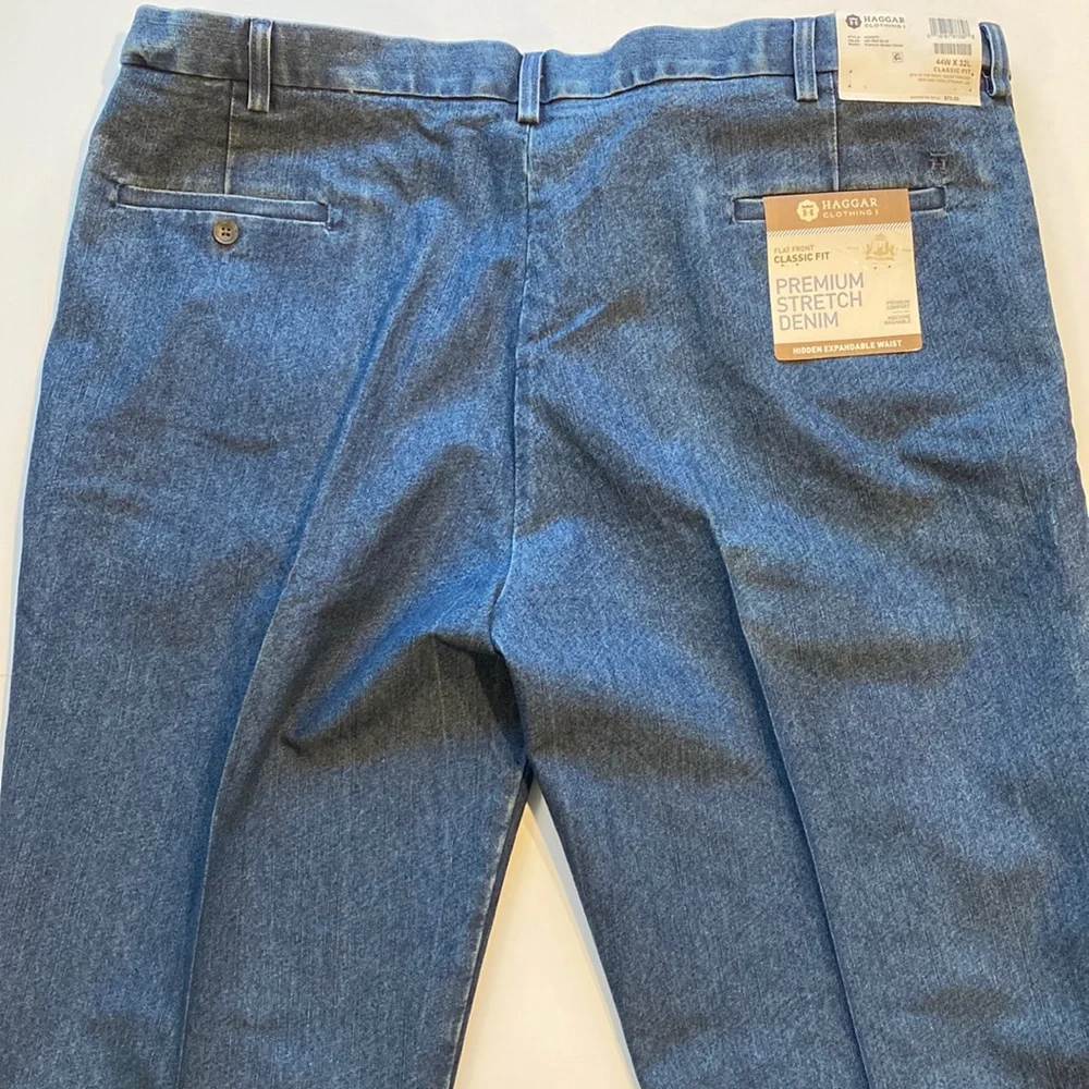 Haggar SZ 44 x 32 Denim Blue Jeans Classic Fit  Stretch Denim New D15 - Picture 2 of 13